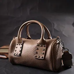 Сумка жіноча з металевими акцентами на ручках з натуральної шкіри Vintage 22368 бежева - мініатюра 9