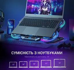 Охолоджувальна підставка для ноутбука до 18 дюймів GamePro GPCP-770 6xfans - мініатюра 5