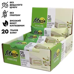 Блок протеїнових батончиків FitWin Protein Bar 20%, 12x60 грам з начинкою - Фісташка