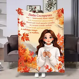 Плед 3D зі своїми побажаннями сестрі Горнятко кави 32952 135х160 см