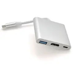 Конвертер Voltronic Type-C (тато) на HDMI (мама) + USB 3.0 (мама) + Type-C (мама) 10cm, Silver, 4K / 2K Пакет