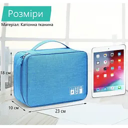 Сумка для проводів та кабелів Синя, органайзер для зарядок з комірками - мініатюра 4