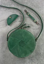 Шкіряна кругла жіноча сумка Бон-Бон зелена Crazy Horse - мініатюра 3