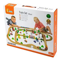 Дерев'яна залізниця Viga Toys Train Set 90 деталей (50998) - мініатюра 4
