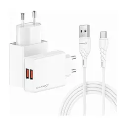 Зарядний пристрій Grand-X 2xUSB 5V 2.4A + cable USB to USB-C white (CH-15WT) - мініатюра 2