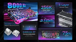 Клавіатура GravaStar Mercury V75 Pro 80keys Magnetic Jade Gaming 8K USB-A RGB Neon Graffiti (GSV75PRO_U_CG_BLK) - мініатюра 9