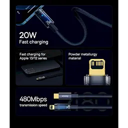 Кабель Baseus Explorer Series Auto Power-Off Fast Charging Cable Type-C to Lightning 20W 2m CATS000103 Blue - мініатюра 8