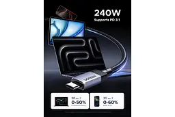 Кабель Ugreen 65175 (L705) USB-C to USB-C USB4 Gen 3x2 40 Gbit/s Thunderbolt 240W 1 метр - мініатюра 4