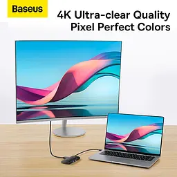USB-Хаб Baseus Lite Series 6-in-1 (Type-C to HDMI + 2xUSB 3.0 + PD + SD/TF) black (WKQX050101) - мініатюра 15