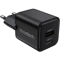 Мережевий зарядний пристрій Choetech (USB-C+USB-A) Black (PD5012-EU-BK)