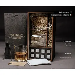 Подарунковий набір Whiskey Stones камені для віскі у дерев'яному пеналі 8 шт. + 2 склянки Bormioli Rocco Selecta + щипці + мішечок - мініатюра 6