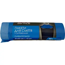 PRO Пакет для смiття п/е з затяжкою синій, 35л, 15шт.