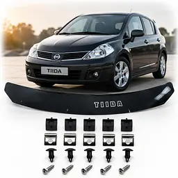 Дефлектор капота мухобойка Nissan Tiida 2004-2015 Євро Кріплення Vip Tuning (NS13)