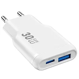 МЗП G033 Essen PD30W+QC3.0 GaN (1USB-A/1C) White Wiwu teh0029664 - мініатюра 3