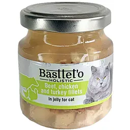 Вологий корм для котів Basttet'o Holistic мікс Яловичина з індичкою та куркою в желе 130 г