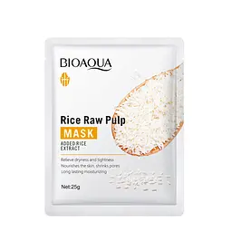 Тканинна маска для обличчя відбіллюючв Bioaqua Rice Raw Pulp Mask з рисовим екстрактом