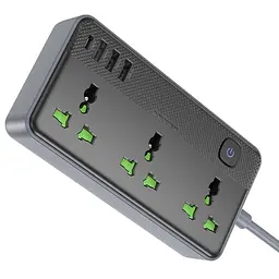 Подовжувач Borofone BAC2 Leya (3USB-A/1C/3xSocket) (1.5m) Black - мініатюра 4