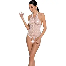 Бодістокінг у велику сітку Passion BS087 white відкрита спина халтер з доступом One size