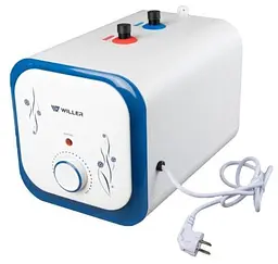 Водонагрівач Willer PU10RF Cubus, білий/синій, 1500W, 10л, мокрий ТЕН, горизонтальний, механічне керування, під мийкою,