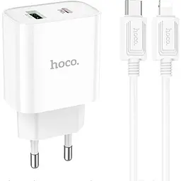 МЗП Hoco C80A Plus Rapido PD20W+QC3.0 (1USB-A/1C) + кабель Type-C to Lightning White