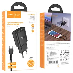 МЗП Hoco C88A Star round 2.4A (2USB-A) + кабель USB to Type-C Чорний - мініатюра 4