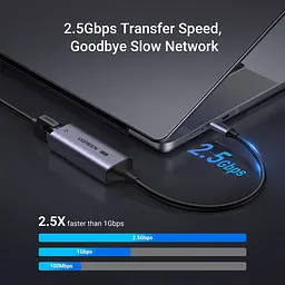 Перехідник USB 3.0 Type-C --> Ethernet RJ45 2.5Gb CM648 Ugreen чорний - мініатюра 2