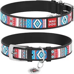 Нашийник для собак Waudog Design Етно, шкіряний, з QR паспортом, 30-39х2 см, чорний - мініатюра 4