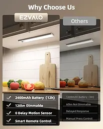Світильник EZVALO 5-Pack Під освітлення шафи, 2400 мА·год Датчик руху, Світлодіодні світильники для шафи Бездротові, 6500K - мініатюра 6
