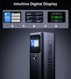 УМБ Choetech 27000mAh 140W PD5.0,QC3.0, USB-A, 2xUSB-C In/Out, TFT Display, black - мініатюра 8