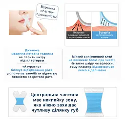 Пластир Х-подібної форми на рот від хропіння японського виробництва Suyapita Посилена фіксація 30 шт + кліпса для носа від хропіння 2 шт (1234-02) - мініатюра 2