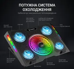 Охолоджувальна підставка для ноутбука до 18 дюймів GamePro GPCP-740 2xUSB 5xfans - мініатюра 9