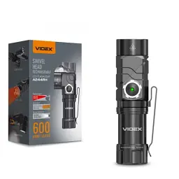 Ліхтар ручний Videx A244RH, Black, 600 Лм, 5000K, до 105 м, 7 режимів роботи, лінзи із загартованого скла, світлодіод Luminus SST20 (10 Вт), акумулятор (Li-ion 16340 800mAh або CR123A), Type-C, IP66 (VLF-A244RH) - мініатюра 2