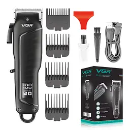 Машинка для стрижки волосся VGR V-683 LED-дисплей акумуляторна 4 насадки 10W Black - мініатюра 2