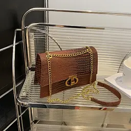 Сумочка на ланцюжку каркасна через плече Lilly P4-6536C коричнева - мініатюра 3