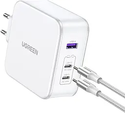 Зарядний комплект блок і кабель Ugreen CD289 140W 3 виходи (15339) білий