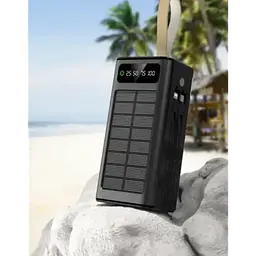 Power Bank 7GO GPW-09, ємність 30000 mAh, сонячна зарядка, вбудований кабель Lightning, LCD дисплей, чорний - мініатюра 2