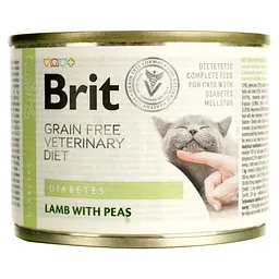Вологий корм для котів Brit GF Veterinary Diet Cat Cans Diabetes з ягням та горохом 200 г - мініатюра 2
