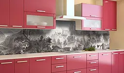 Вініловий кухонний фартух Гобелен наклейка для кухні Замок ПВХ Природа Сірий 60х250 см Happy Pocket Z181444 - мініатюра 2