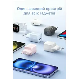 Зарядний пристрій Vention 1xUSB-C PD30W + 1xUSB QC3.0 30W GaN white (FEQW0-EU) - мініатюра 9