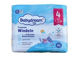 Дитячі одноразові підгузники Babydream Premium 4 Maxi (8-14) кг 40 шт