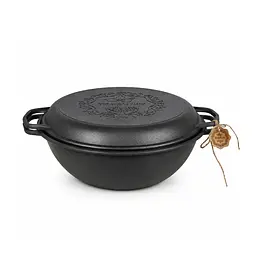 Казан узбецький чавунний WOK з кришкою-сковородою 8 л чавунний Maysternya підходить для індукційних плит 88451