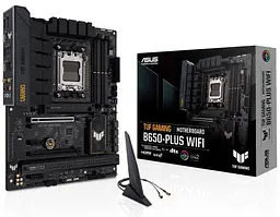 Материнська плата Asus AM5 TUF Gaming B650-PLUS WIFI, B650, 4xDDR5, Int.Video (CPU), 4xSATA3, 3xM.2, 2xPCI-E 4.0 16x, 2xPCI-E 4.0 1x, Realtek 7.1, Realtek 2.5Gb, WiFi 6, Bluetooth 5.2, 6xUSB3.2/6xUSB2.0, HDMI/DP, ATX