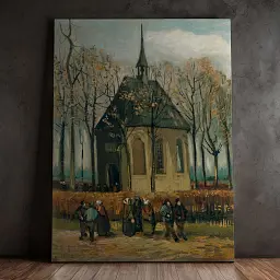 Інтер'єрна картина Вихід із церкви, Ван Гог, Vincent van Gogh, Church at Nuenen, інтер'єрний декор, 77×60 см (id6354)