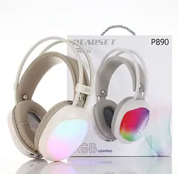 Бездротова ігрова гарнітура P890 RGB Bluetooth навушники з мікрофоном 40 мм драйвери 18 годин роботи білий - мініатюра 2