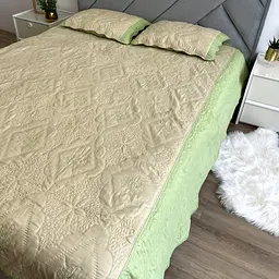 Стьобане покривало кремового кольору із салатовими краями 210х230 із двома наволочками 50х70 ALBO pbe0052907 - мініатюра 5