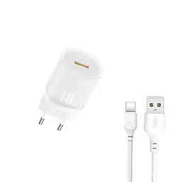 Мережевий зарядний пристрій XO L157(EU) QC3.0 18W charger with TYPE-C cable (NB103) Білий - мініатюра 3