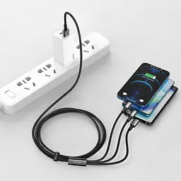 Кабель Baseus Tungsten Gold One-for-three Fast Charging Data 3-in-1 (Micro USB+Lightning+Type-C) 3.5 black (CAMLTWJ-01) - мініатюра 5