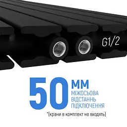 Вертикальний радіатор Navin Largo double 456x1800-6 (50мм), anticor, чорний муар 12-212033-4860, Чорний матовий - мініатюра 2