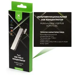 Концентратор Vinga Type-C to 4K HDMI+2*USB3.0+SD+TF+PD+USB-C 3.1 Gen1 aluminium (VCPHTC7AL) - мініатюра 5