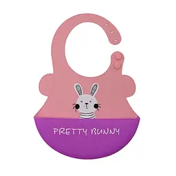 Силіконовий слинявчик з кишенею Kiddy Baby show зайчик Рожевий